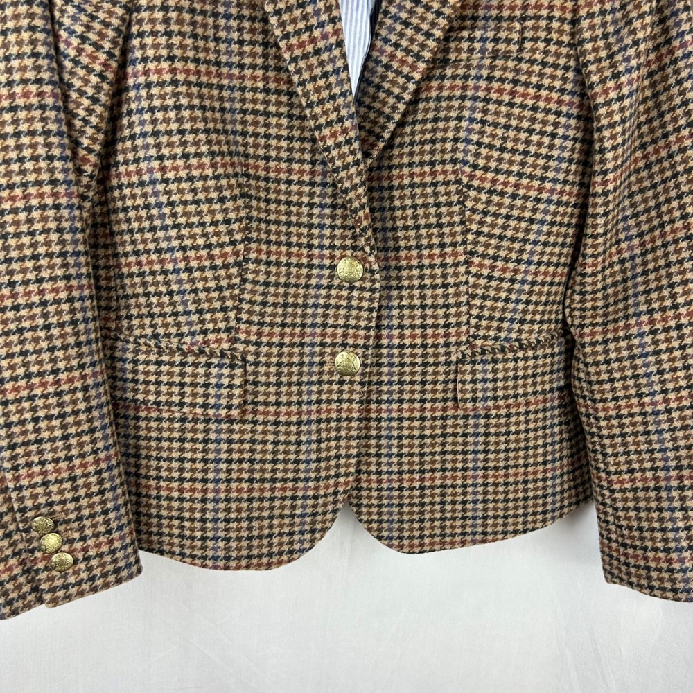 J.Crew Factory Schoolboy Blazer Brown Houndstooth Wool Gold Button Petite 4 NWOT - Picture 4 of 9